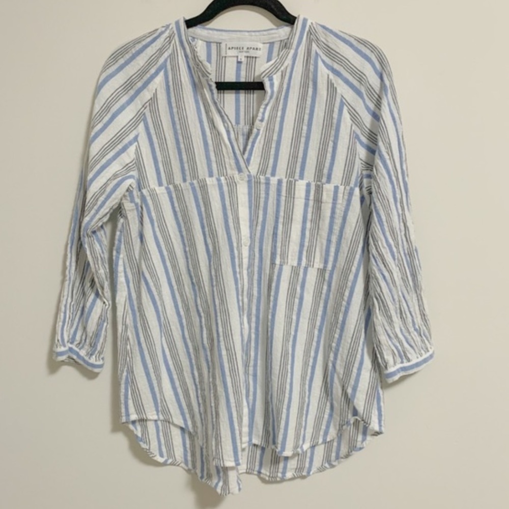 Apiece Apart Top - Blue, Black, White Striped